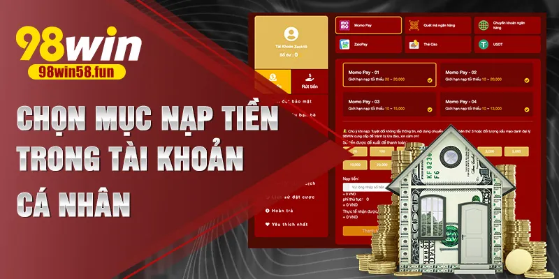 Chọn mục nạp tiền trong tài khoản cá nhân